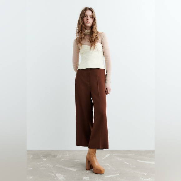 ZARA Oyster White Tuxedo The Masculine Trousers & Bustier Sweetheart Neckline